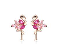 Silver Earrings Flamingo Bird Stud Earring 4a Zircon Rose Color Silver Jewelry