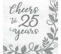 Silver Elegant 25th Beverage Napkins - by Windy City Novelties