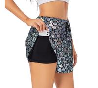 Silver Fish Scale Short de sport pour femme Été Quotidien Loisirs Jogging Cyclisme, Noir , XL Grande longueur