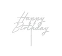 Silver Glitter Happy Birthday Cake Topper