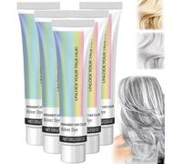 Silver Gray Hair Dye Cream,Smoky Grey Hairs Dye Coloration,2 En 1 Natural Essence Extract Silver Hairs Dyes,Permanente Pour Cheveux Gris Argent,Coloration Grise Cream Pour Cheveux Femme (5PC, 100g)