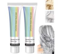 Silver Gray Hair Dye Cream,Smoky Grey Hairs Dye Coloration,2 En 1 Natural Essence Extract Silver Hairs Dyes,Permanente Pour Cheveux Gris Argent,Coloration Grise Cream Pour Cheveux Femme (2PCs, 100g)