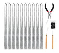 Silver Hair Tinsel Kit with Tools 10 Packs 120cm Heat Resistant Glitter Hair Extensions Includes Wooden Hook Needle Pulling Loop 100 Micro Rings and Pliers for Women Girls Party Cosplay
