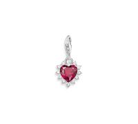 Silver Heart Charm Pendant with Red Stone