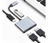 Silver Ht Logan Adaptateur 4 En 1 Type C Vers 2 Hdmi 4K + Usb C De Charge + Port Usb 3.0 Pour Transmission De Données Rapide, Compatible Avec Windows/Ios/Android Dex[Z2015]