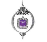 Silver inspire - Cancer du pancreas Conscience de la conscience argent Ornement de Noel - Charme carre Ornement d'arbre de Noel avec zircone cubi