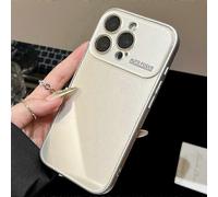 (Silver, iPhone 16 Pro) Luxury Crystal Glass Case for iPhone 16 to 11 Pro Max, Glossy Candy Bumper Cover in Plain Colours for Elegant Protection