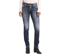 Silver Jeans Co. Suki Mid Rise Curvy Fit Straight Leg Jeans, Bleu foncé délavé, 34W / 32L Femme
