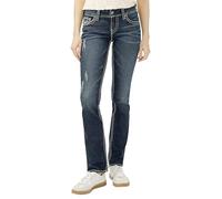 Silver Jeans Co. Suki Mid Rise Curvy Fit Straight Leg Jeans, Délavé foncé Vintage avec Point de Lurex, 36 W/34 L Femme