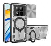 (Silver) Kickstand Phone Case for Redmi Note 15 Pro 5G Global, TPU PC Material Cover with Slide Lens Window Protection