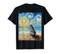 Silver Labrador Starry Night Dog Grey Lab at The Beach Art T-Shirt