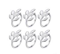 Silver Leaf Napkin Rings Set 6pcs Metal Alloy