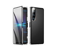 (Silver)Magnetic Metal Tempered Glass Phone Case for Sony Xperia 10 IV, HD Clear, Shockproof Scratch Resistant, Slim Fit Protective Cover
