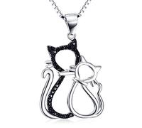 Silver Mountain Chaine vénitienne et pendentif en argent 925 et oxyde de zirconium en forme de 2 chats 45,7 cm