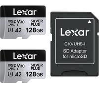 Silver Plus Lot De 2 Cartes Micro Sd 128 Go, Vitesse De Lecture Jusqu'À 205 Mo/S, Vitesse D'Écriture 150 Mo/S, Carte Mémoire Micro Sd Avec Adaptateur, Uhs-I, A2, U3, V30, Classe 10[LOT6240193]