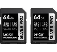Silver Pro Carte Sd 2X64Go, Carte Mémoire Sd Uhs-Ii, V60, U3, C10, Jusqu'À 280Mo/S En Lecture, 130Mo/S En Écriture, Carte Sdxc Pour Dslr/Caméra/Photographe/Vidéaste/Passionné(Lsdsipr064G-B2Naa)