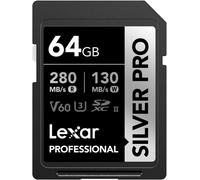 Silver Pro Carte Sd 64Go, Carte Mémoire Sd Uhs-Ii, V60, U3, C10, Jusqu'À 280Mo/S En Lecture, 130Mo/S En Écriture, Carte Sdxc Pour Dslr/Caméra/Photographe/Vidéaste/Passionné (Lsdsipr064G-Bnnaa)