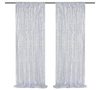 Silver Sequin Backdrop 2 Panels 2FTx8FT Christmas Party Backdrop Curtains Glitter Photo Background for Wedding Baby Shower Stage Decorations
