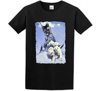 Silver Warrior by Frank Frazetta Art Graphic Men's Cotton Shirt Tee Black 3XL