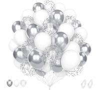 Silver White Balloon, 60 Piece 12 Inch Metallic Silver Confetti Latex Helium Balloon For Birthday Baby Shower Wedding Bridal Shower Engagement Party Decoration
