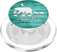 Silver White Mama Bear and Three Cubs on Vintage Mint Green PopSockets PopGrip pour MagSafe