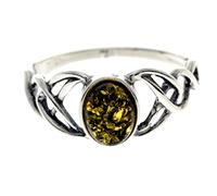 SilverAmber Jewellery Bague celtique en argent sterling 925 et ambre de la Baltique véritable 7482, U, Pierre : argent sterling 925, Ambre vert