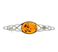 SilverAmber Jewellery Broche celtique classique en argent sterling 925 et véritable ambre de la Baltique - GL806, Argent sterling, Ambre miel