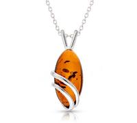 SilverAmber Jewellery Lovely 925 Sterling Silver & Genuine Baltic Amber Oval Modern Designer Pendant - Chain not included - GL271
