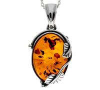 SilverAmber Jewellery Pendentif classique en véritable ambre de la Baltique et argent sterling sans chaîne - 359, 3,1 cm x 1,7 cm, Argent sterling, Ambre miel