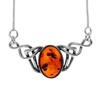 SilverAmber Jewellery UK 6105 Collier celtique classique en argent sterling 925 et ambre véritable de la Baltique avec rallonge 46 cm + rallonge 8 cm, Argent sterling, Ambre