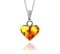 SilverAmber Jewellery UK - Pendentif en forme de cœur véritable ambre de la Baltique sculpté sur une délicate chaîne gourmette en argent sterling 925 de 0,7 mm, No chain, Argent Acier inoxydable,