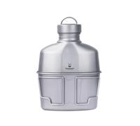 SILVERANT Cantine de Camping Militaire en Titane Ultra légère avec Pochette de Transport et poignée Pliable - Bouteille 1000 ML, Tasse 600 ML (Cantine Originale)