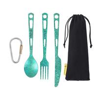 SILVERANT Ensemble de couverts en titane léger pour le camping comprenant couteau, fourchette et cuillère réutilisables pour les déplacements et le bureau à domicile (213-vert)