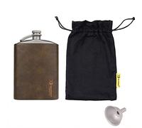 SILVERANT Flasque en titane avec entonnoir et bouchon à vis pour camping, randonnée, voyage, extérieur (220 ml, cuir)