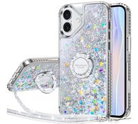 Silverback Coque pour iPhone 17 avec Support, Téléphone Portable à Paillette pour Filles avec Anneau, Protection en Silicone Liquide Glitter pour iPhone 17 - Argenté