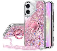 Silverback Coque pour iPhone 17 avec Support, Téléphone Portable à Paillette pour Filles avec Anneau, Protection en Silicone Liquide Glitter pour iPhone 17 - Rose