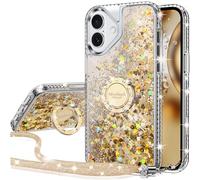 Silverback Coque pour iPhone 17 avec Support, Téléphone Portable à Paillette pour Filles avec Anneau, Protection en Silicone Liquide Glitter pour iPhone 17 - VDoré