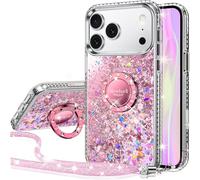 Silverback Coque pour iPhone 17 Pro avec Support, Téléphone Portable à Paillette pour Filles avec Anneau, Protection en Silicone Liquide Glitter pour iPhone 17 Pro- Rose