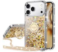 Silverback Coque pour iPhone 17 Pro Max avec Support, Téléphone Portable à Paillette pour Filles avec Anneau, Protection en Silicone Liquide Glitter pour iPhone 17 Pro Max-Doré