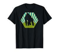 Silverback Gorilla on Retro Blue Green Sunburst Graphic T-Shirt