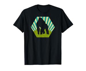 Silverback Gorilla on Retro Blue Green Sunburst Graphic T-Shirt