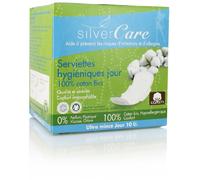 Silvercare Protection Féminine Serviette Ultra Fine Jour 100% Pur Coton Bio Boîte de 10 Unités