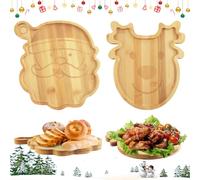 SilverChry 2 Pièces Assiette Dîner Noël, Plateau Bambou Artisanal, Decoration, Apero, Service, Exposition, Petit