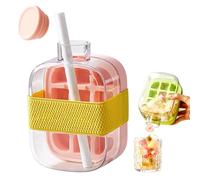 SilverChry Bac à Glaçons avec Couvercle, 2 en 1 Bouteille de Glaçons avec Paille, Machine a Glacons, Glacons Moule Silicone Sans BPA, Ice Cube Tray, Ice Cube Bottle pour Café, Jus Boissons (rose)