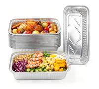 SilverChry Barquettes en Aluminium, Lot de 30,Barquette Aluminium avec Couvercle 800ML, Plat Aluminium, pour Four,Barbecue à Gaz,Friteuse à Air, Idéal pour la Cuisson au Four et Le Barbecue (1400 ML)