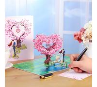 SilverChry Carte Pop-up de Saint-Valentin, Carte d'anniversaire pour Votre Copine, Carte de Vœux avec Cerisier en Fleurs en Forme de Cœur