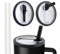 SilverChry Couvercle de Remplacement pour Tasse de 40 oz, 2PCS Couvercle Stanley Cup 40oz, Stanley Cup Couvercle Étanche avec Paille(Noir)