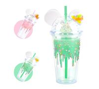 SilverChry Gobelet avec paille et couvercle, 450 ml, pour café glacé, double paroi, mignon, motif ours crème glacée, thé à bulles, verres à matcha, tasse de voyage, tasse à bec