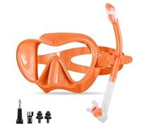 SilverChry Plongée Ensemble de Plongée Tuba, Équipement de Plongée avec Tuba, Silikon Masques Plongée, Snorkeling Lunettes de Natation, Diving Mask, Masque Piscine (Orange)