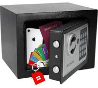 Silvergear® Petit Coffre Fort à Code | Coffre Fort en Acier avec Serrure Électronique à Code de Chiffres | 2 Clés et Code pour Ranger l'argent, Bijoux & Objets de Valeur | 17x23x17cm | Noir